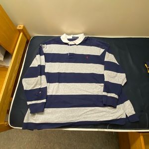 Vintage Blue and White Striped Ralph Lauren Long Sleeve Polo Size 4XB